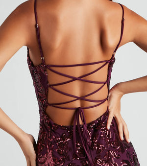 Cowl Neck Sequin Mini Dress Red