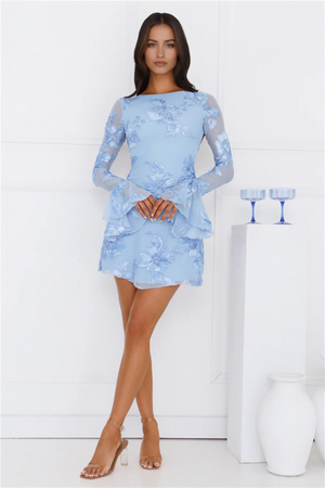 Long Sleeve Mesh Mini Dress Blue