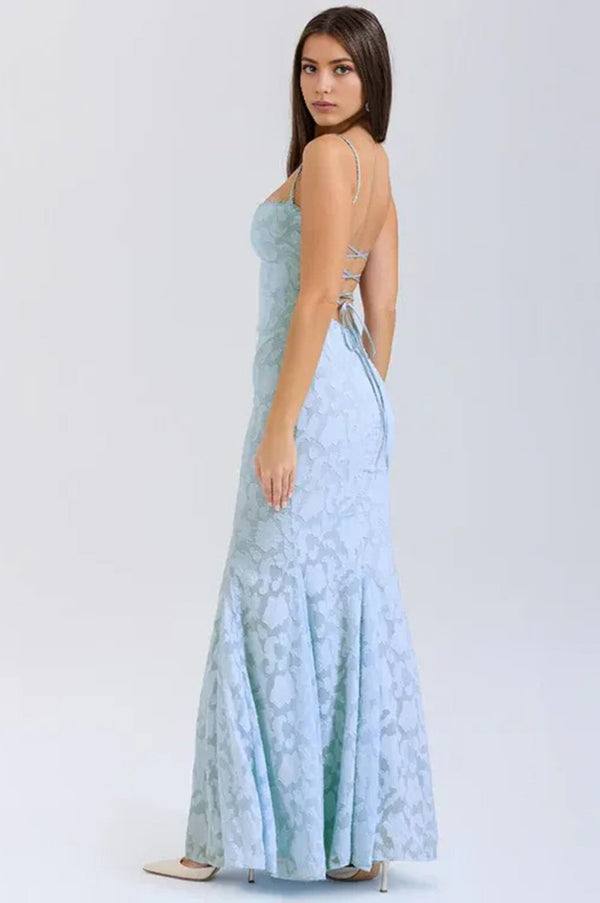 Lace-up lace maxi dress Blue