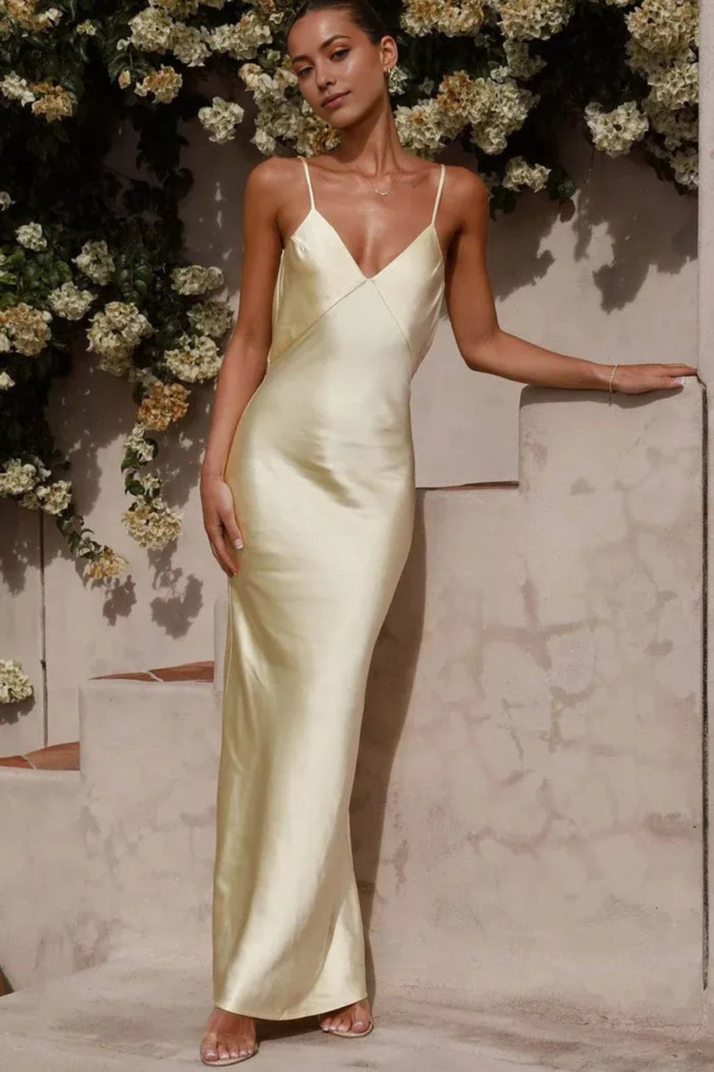 Sexy Backless Fishtail Maxi Dress Yellow