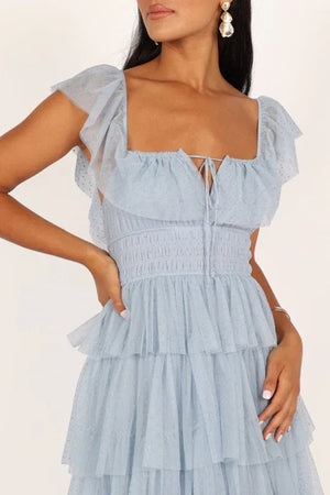Tulle ruffles Maxi Dress Blue