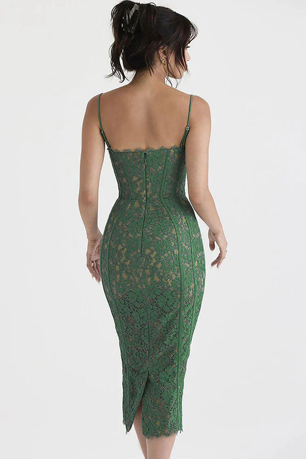 Vintage Eyelash Sweetheart Bodycon Lace Cocktail Midi Dress
